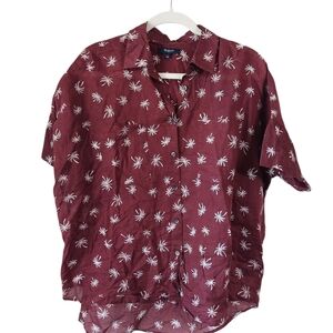 Madewell Women's Burgundy Palm Print Button Down Shirt